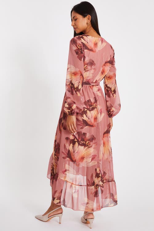 Quiz Balloon Sleeve Chiffon Tiered Maxi Dress In Pink