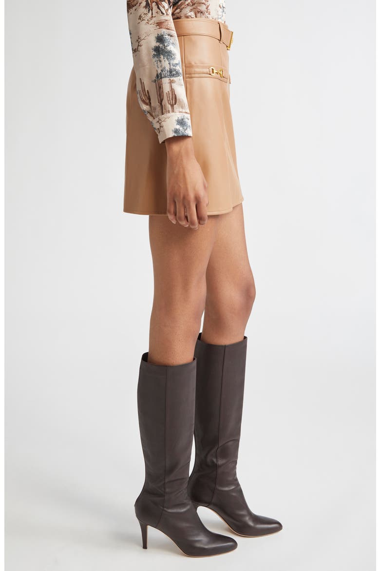 Yvette Belted Faux Leather Miniskirt, Alternate, color, SOFT COGNAC