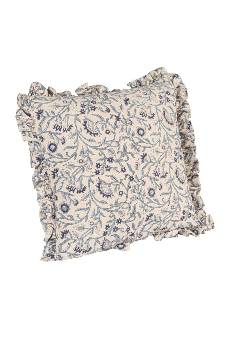 Square Floral Cotton Blend Pillow, Blue, Main, color, Blue