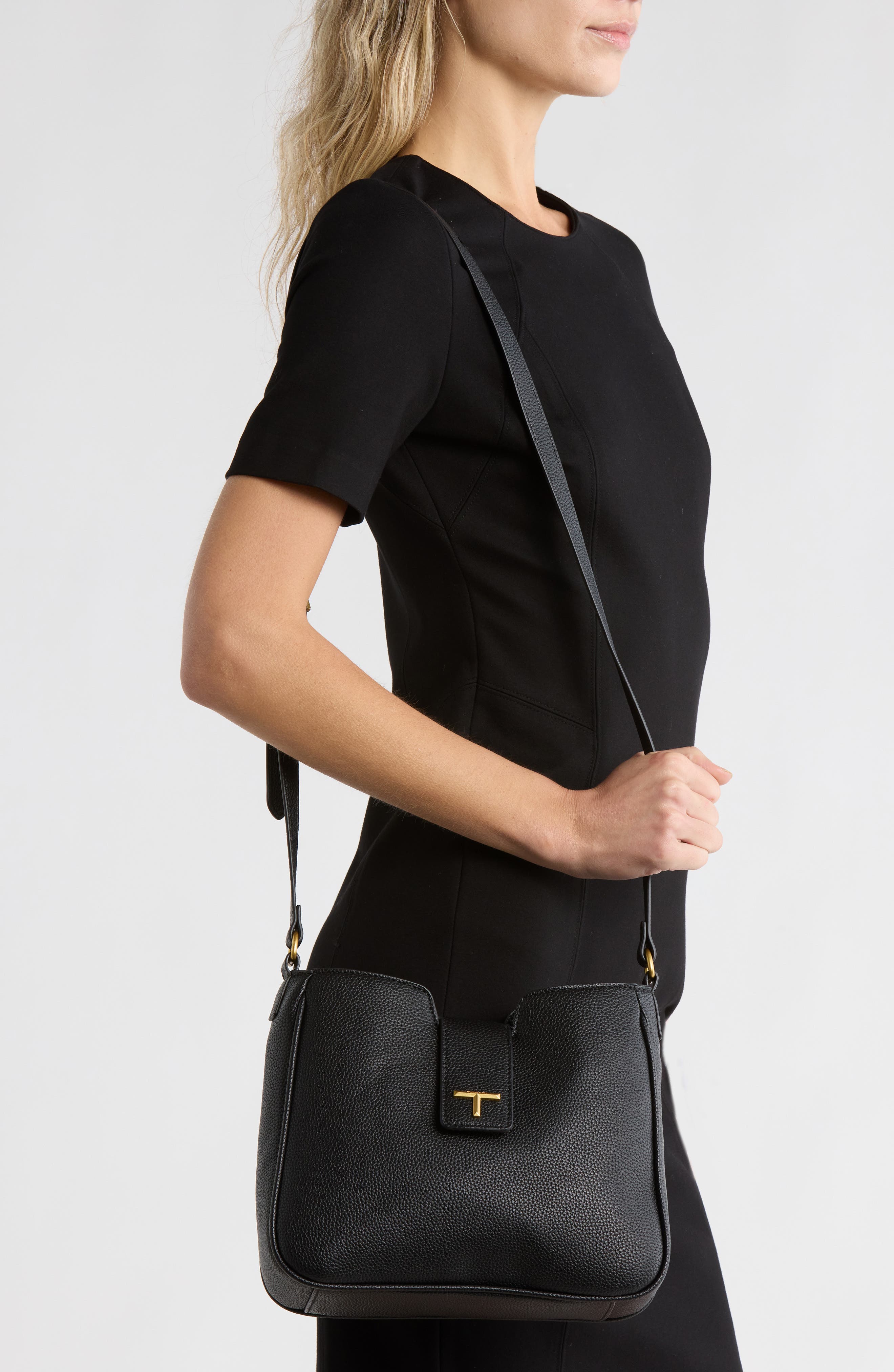 Tahari Flap Crossbody Bag, Alternate, color, Black