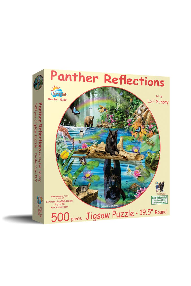Panther Reflections 500 piece Jigsaw Puzzle for Adults Round, Main, color, Multicolor