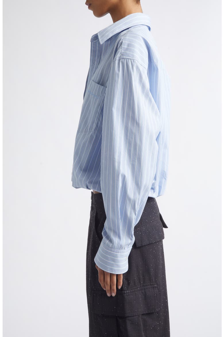 Pre-Styled Gathered Button-Up Shirt with Tank, Alternate, color, LIGHT BLUE STRIPE