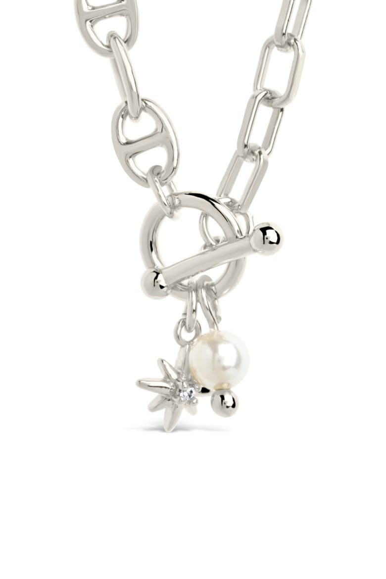 Ava Freshwater Pearl & Burst Toggle Chain Necklace, Alternate, color, SILVER