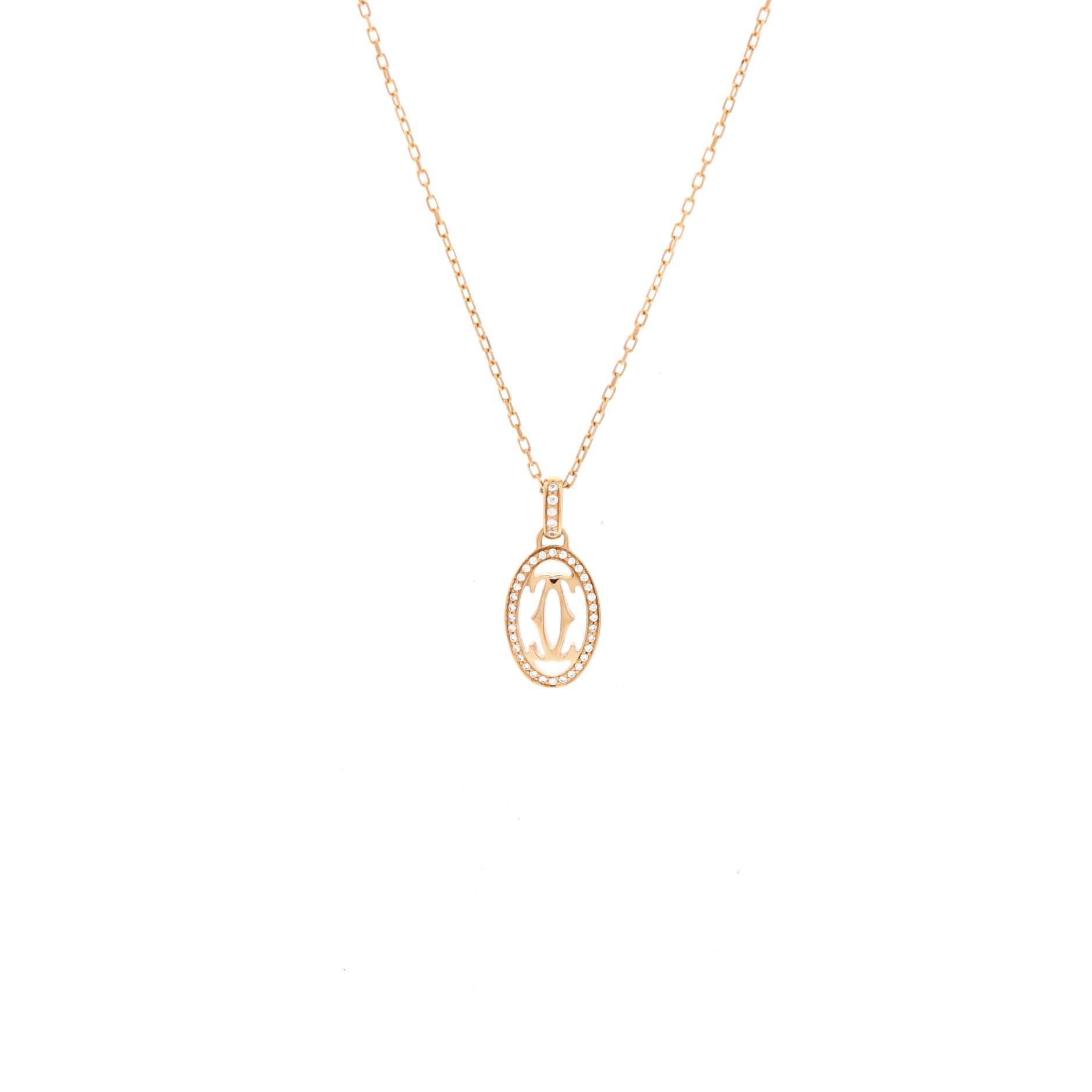 Double C de Cartier Pendant Necklace 18K Rose Gold and Diamonds, Main, color, Metallic Gold