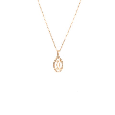 Double C de Cartier Pendant Necklace 18K Rose Gold and Diamonds