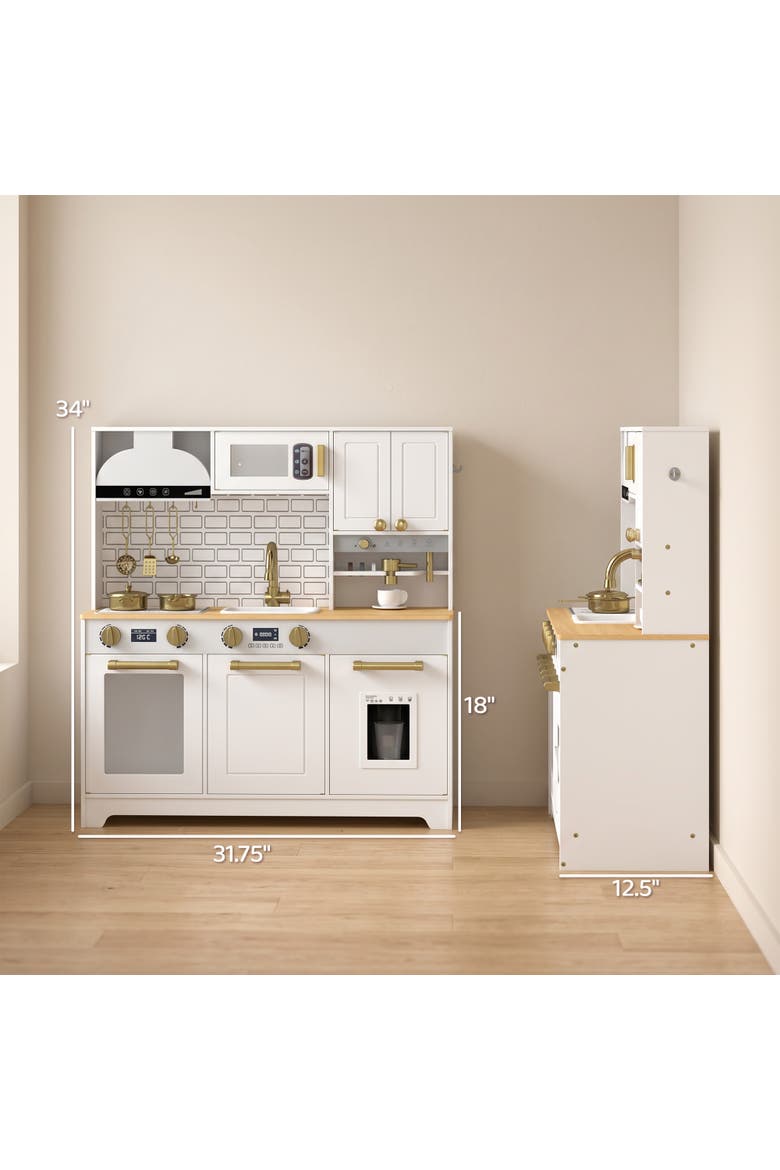 Kids Play Kitchen Set with Sink, Stove, Coffee Maker, Ice Maker, Oven, White, Alternate, color, White