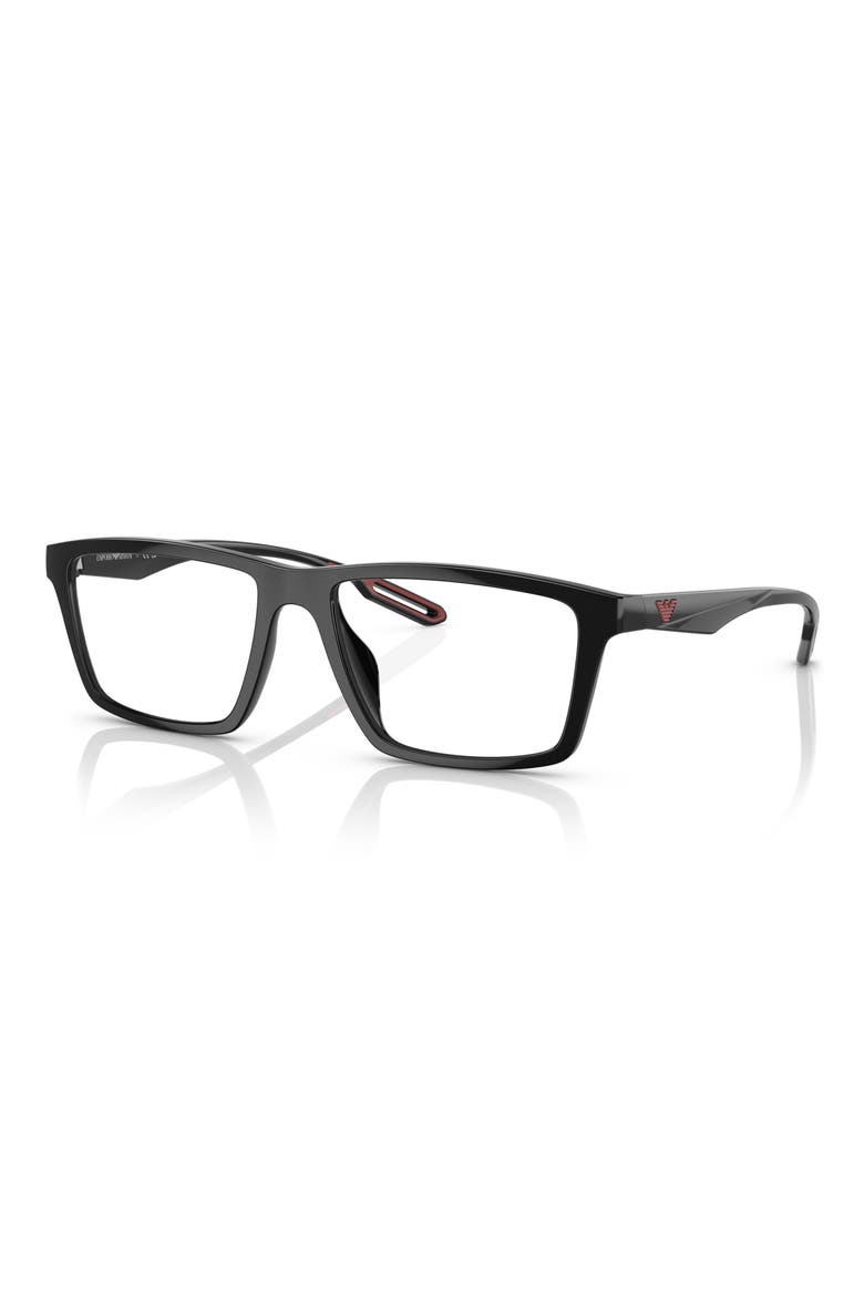 55mm Rectangular Optical Glasses, Alternate, color, SHINY BLACK / CLEAR
