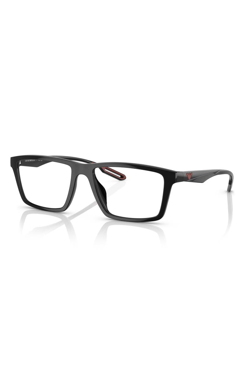 Emporio Armani 55mm Rectangular Optical Glasses, Alternate, color, Shiny Black / Clear