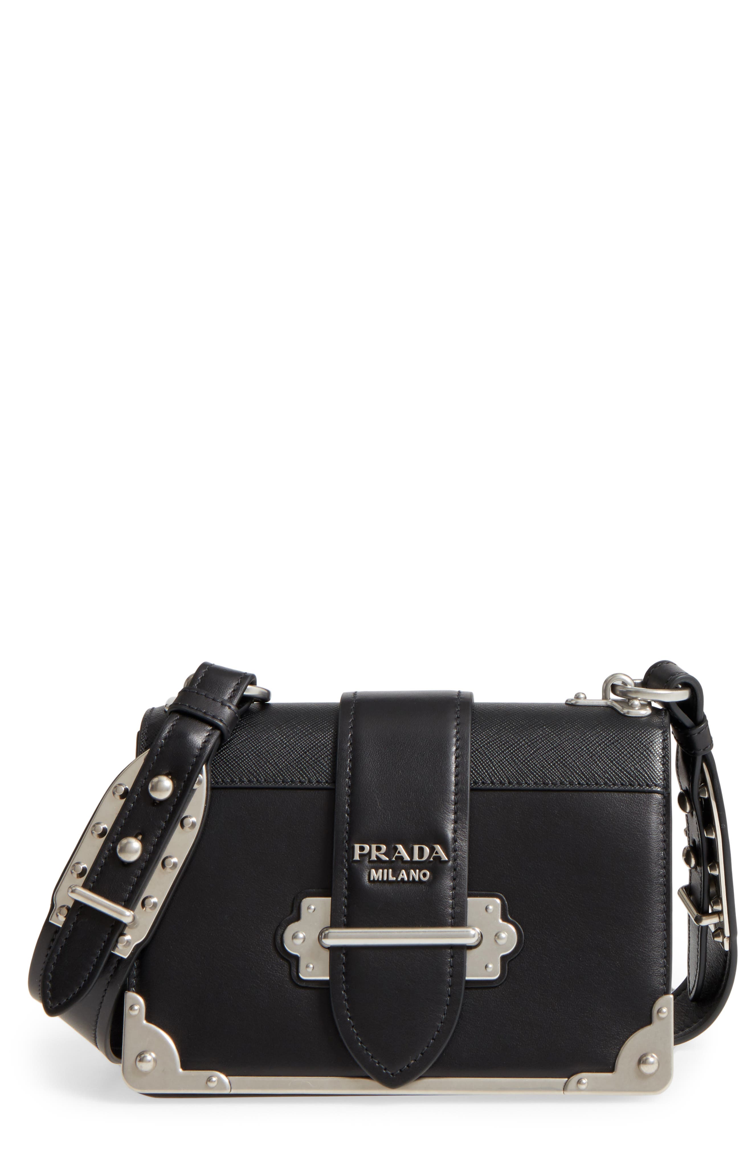 Prada Cahier City Calfskin & Saffiano Shoulder Bag, Main, color, 