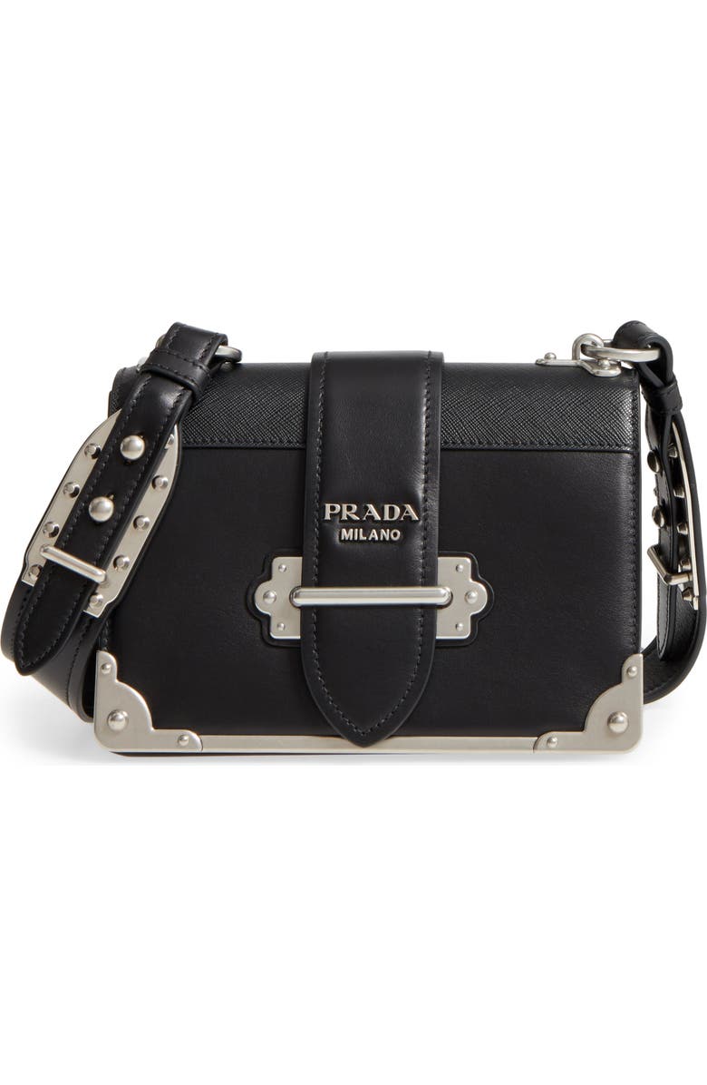 Prada Cahier City Calfskin & Saffiano Shoulder Bag, Main, color,