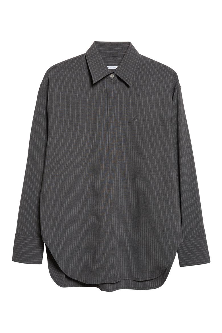 Stripe Stretch Wool Button-Up Tunic Shirt, Alternate, color, CHARCOAL STRIPE