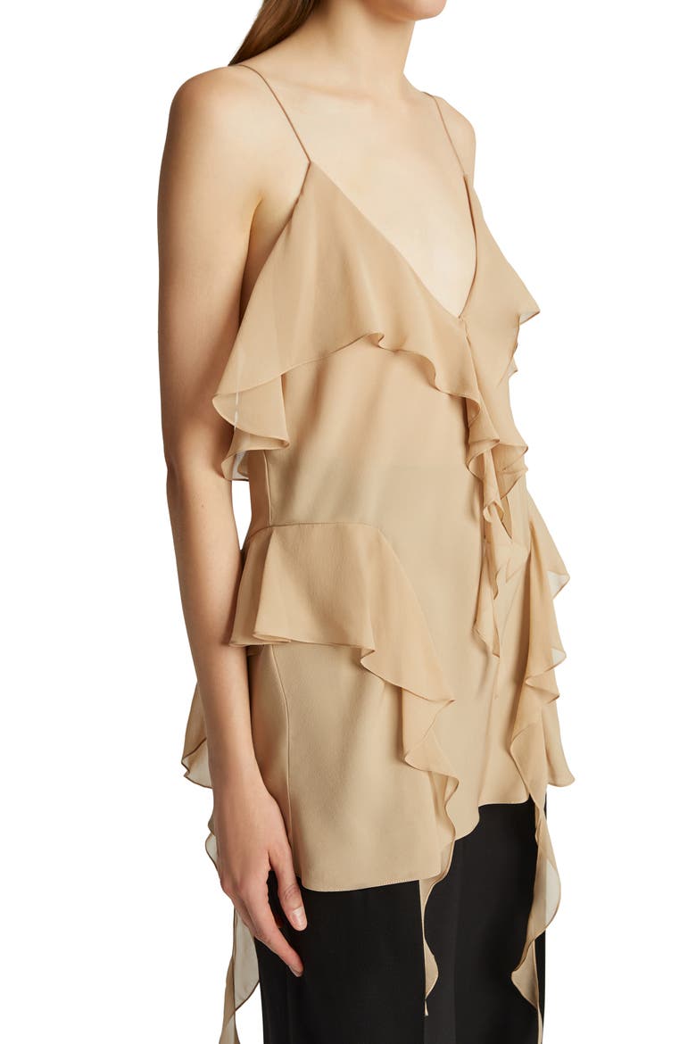 The Piet Ruffle Silk Charmeuse Top, Alternate, color, BEIGE
