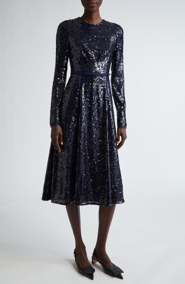 Erdem Sequin Long Sleeve Midi Cocktail Dress, Main, color, 