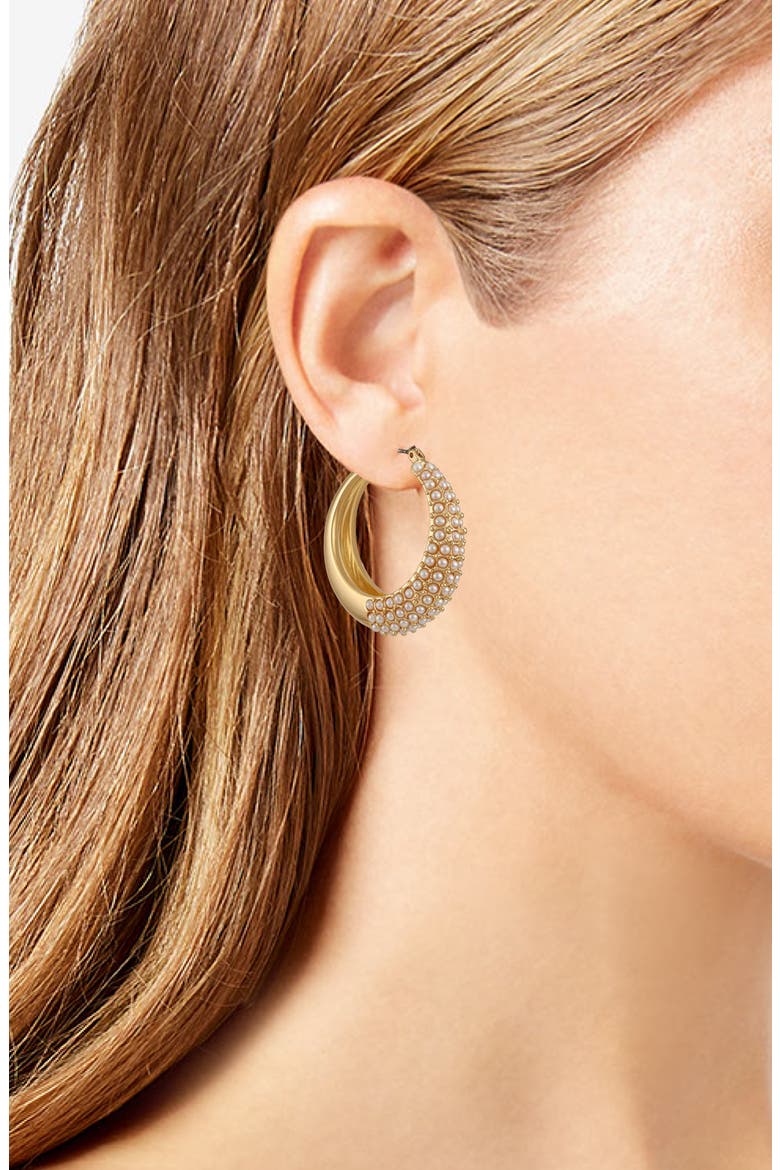 Imitation Pearl Hoop Earrings, Alternate, color, GOLD