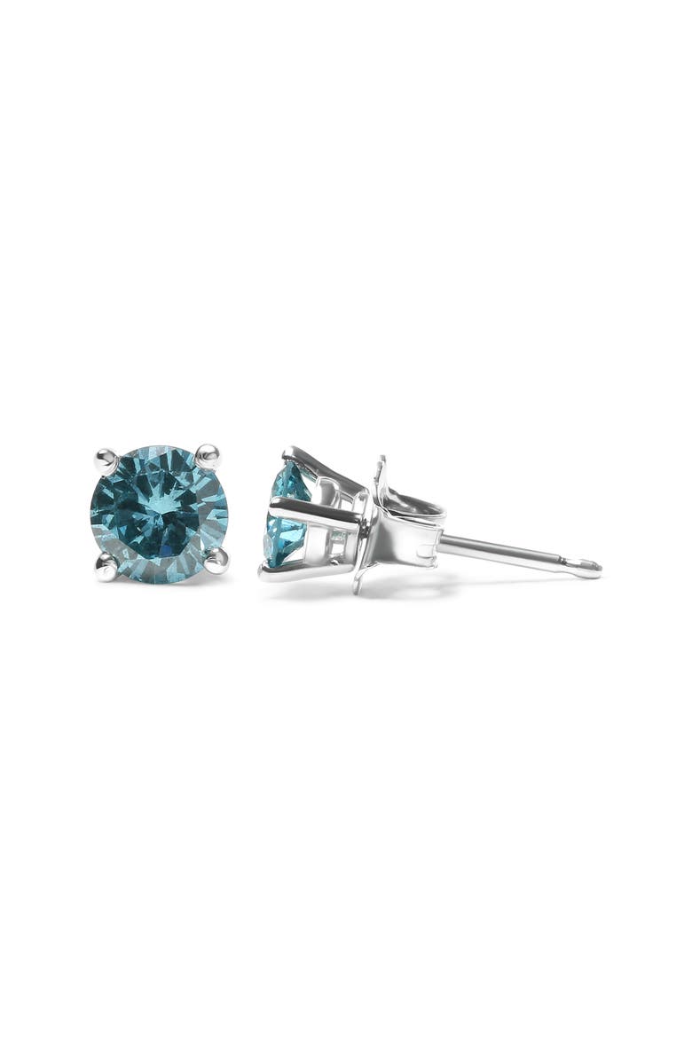 14K Gold 1/2 Ct Aqua Blue Diamond Stud Earrings, Alternate, color, White