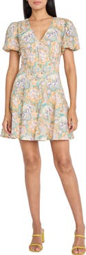 Donna Morgan Floral Puff Sleeve A-Line Minidress