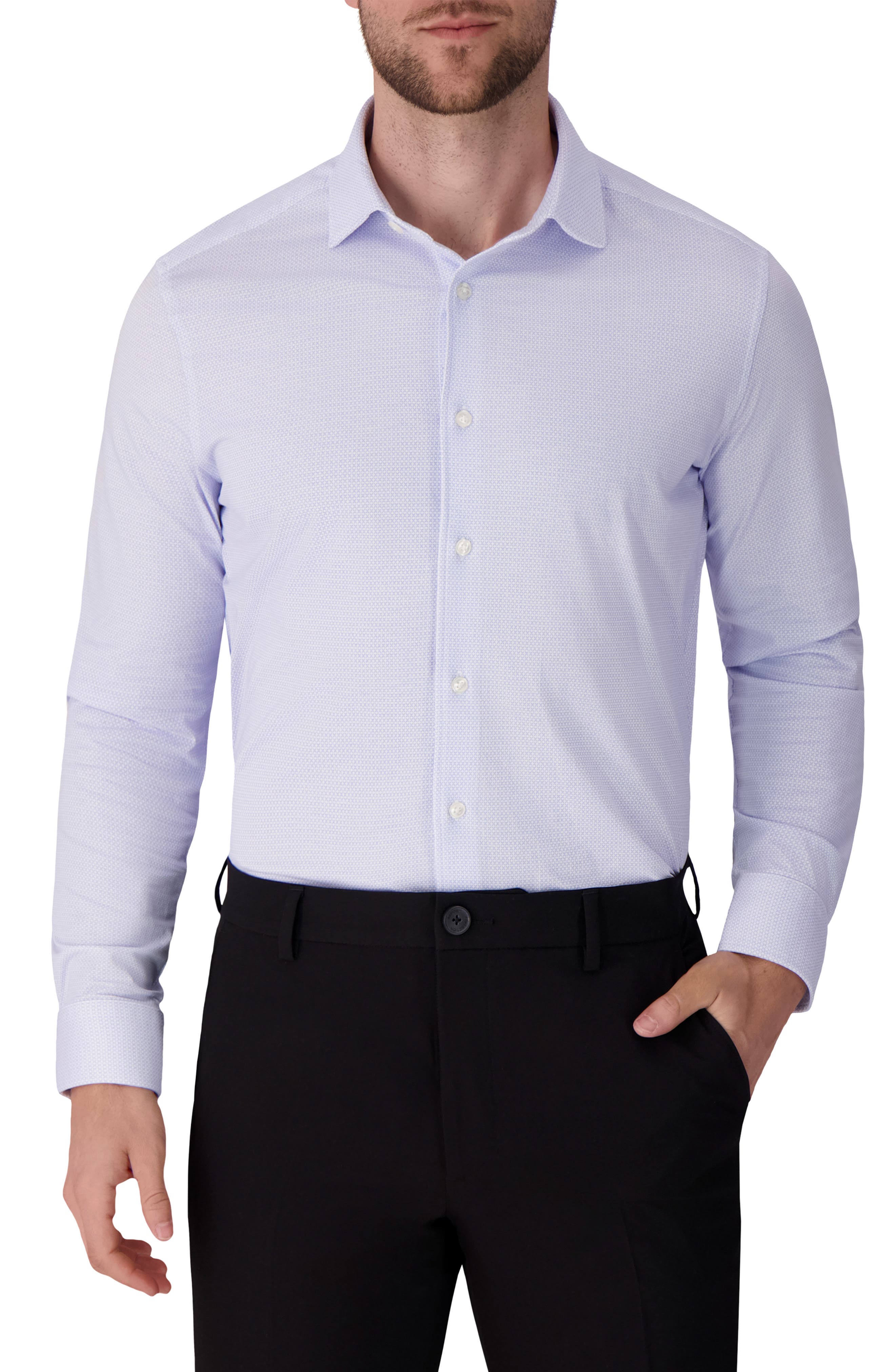 Regular Fit Geometric Print Knit Cotton Dress Shirt