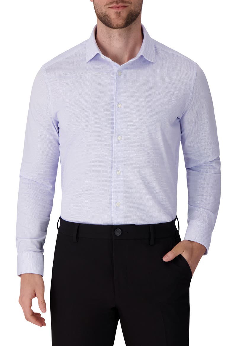 Regular Fit Geometric Print Knit Cotton Dress Shirt, Main, color, LIGHT BLUE