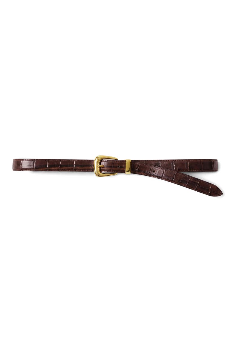 Arch Croc Embossed Leather Skinny Belt, Main, color, CHESTNUT