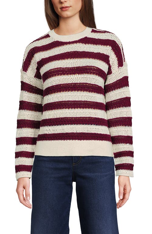 Lands' End Cotton Blend Pointelle Crew Neck Sweater In Pink