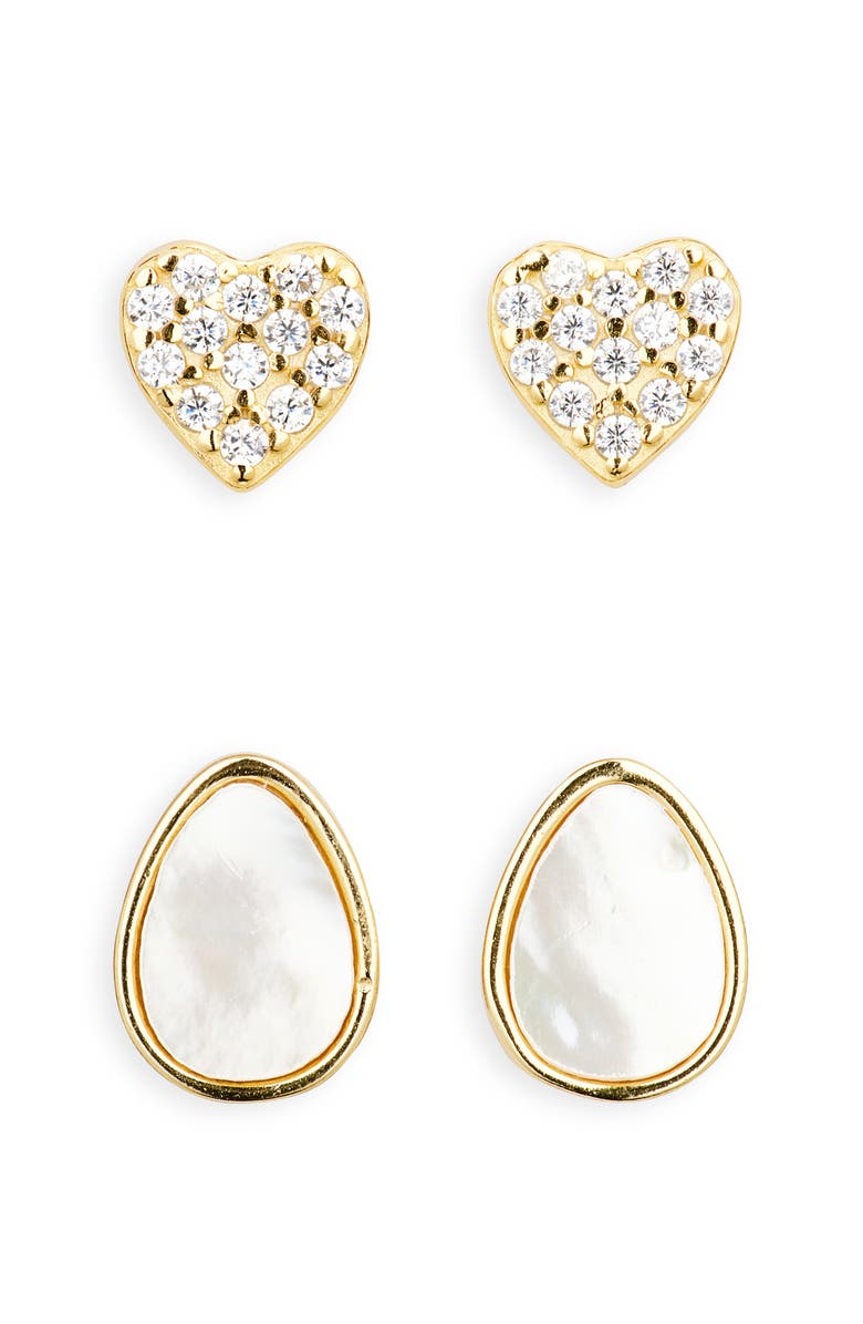 ARGENTO VIVO Set of 2 Heart & Mother-of-Pearl Earrings, Main, color, Gold