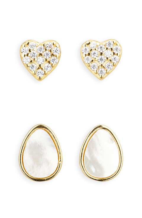 Set of 2 Heart & Mother-of-Pearl Earrings