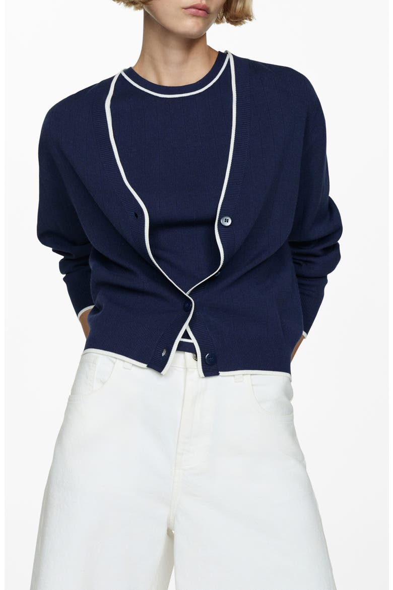 Tipped Relaxed Cardigan, Main, color, DARK NAVY