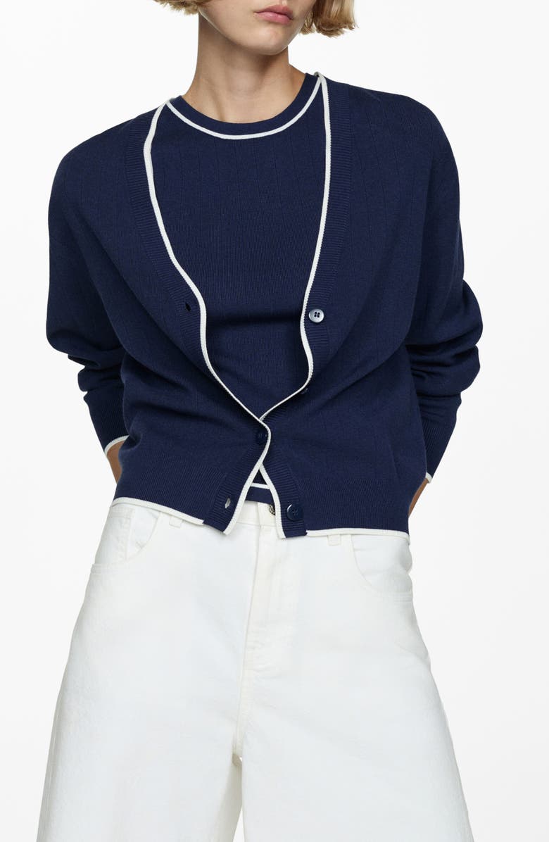 MANGO Tipped Relaxed Cardigan, Main, color, Dark Navy