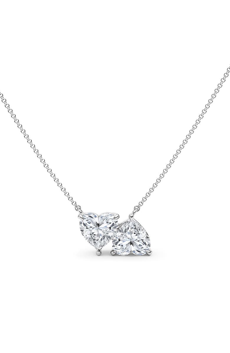 HauteCarat Lab Grown Diamond Twin Heart Pendant Necklace, Main, color, 