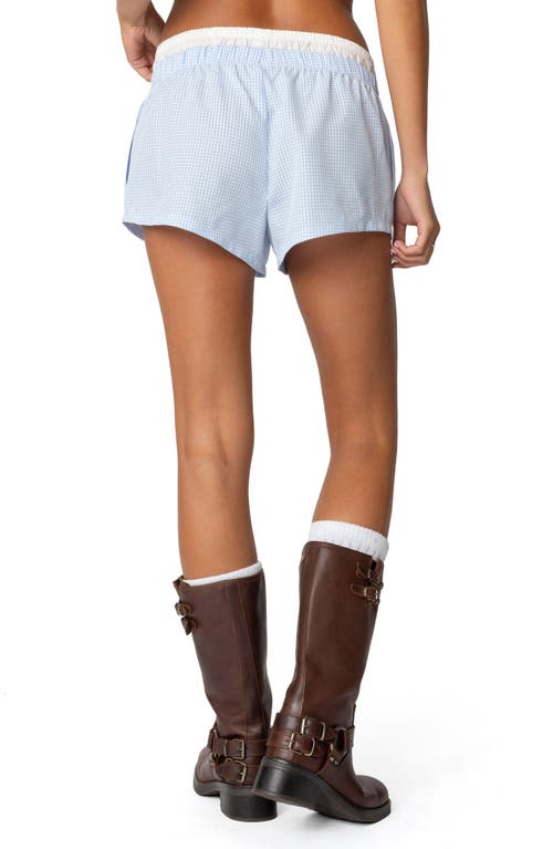 Edikted Layered Gingham Boxer Shorts In Light-blue