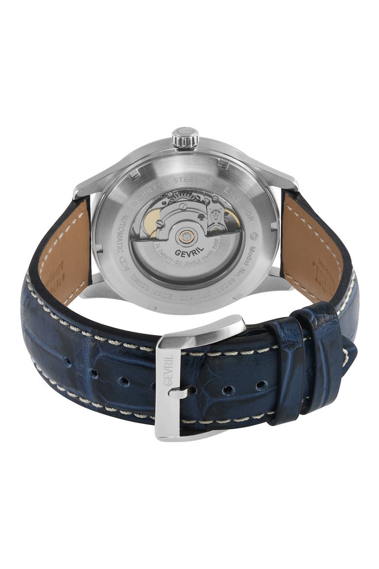 Excelsior Croc Embossed Leather Strap Watch, 42mm, Alternate, color, BLUE