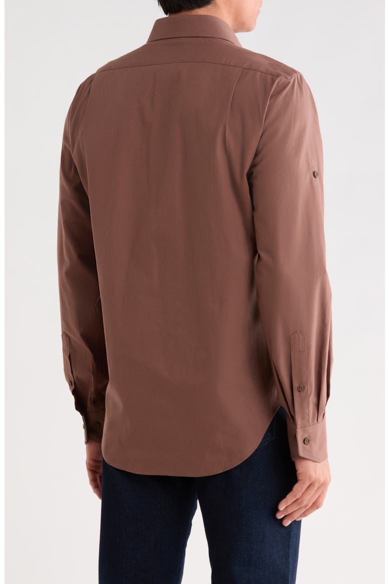 Solid Trim Fit Long Sleeve Cotton Shirt, Alternate, color, COFFEE