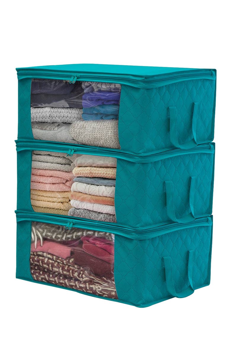 SORBUS Foldable  Large Clear Window & Carry Handles Storage Bag Organizer - Pack of 3 - Aqua, Main, color, 