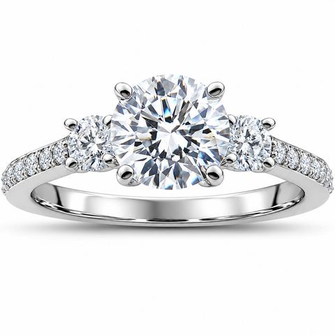 2 Ct Round Diamond 3-stone Lab Grown Eco Friendly Engagement Ring Gold