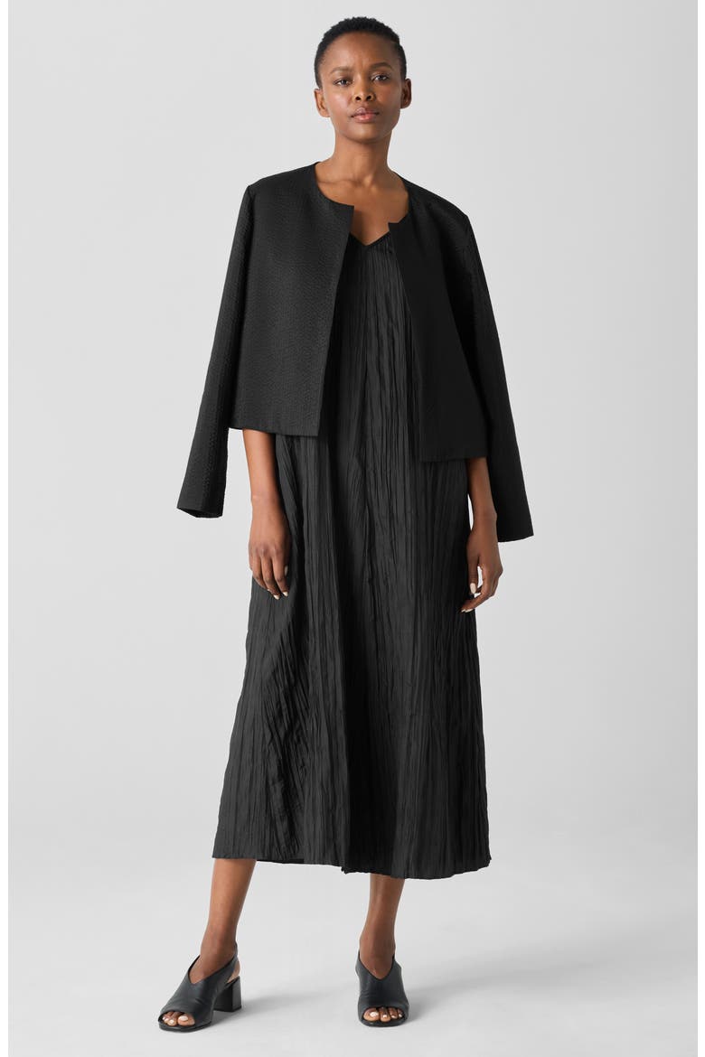 Pleated Silk Midi Dress, Alternate, color, BLACK