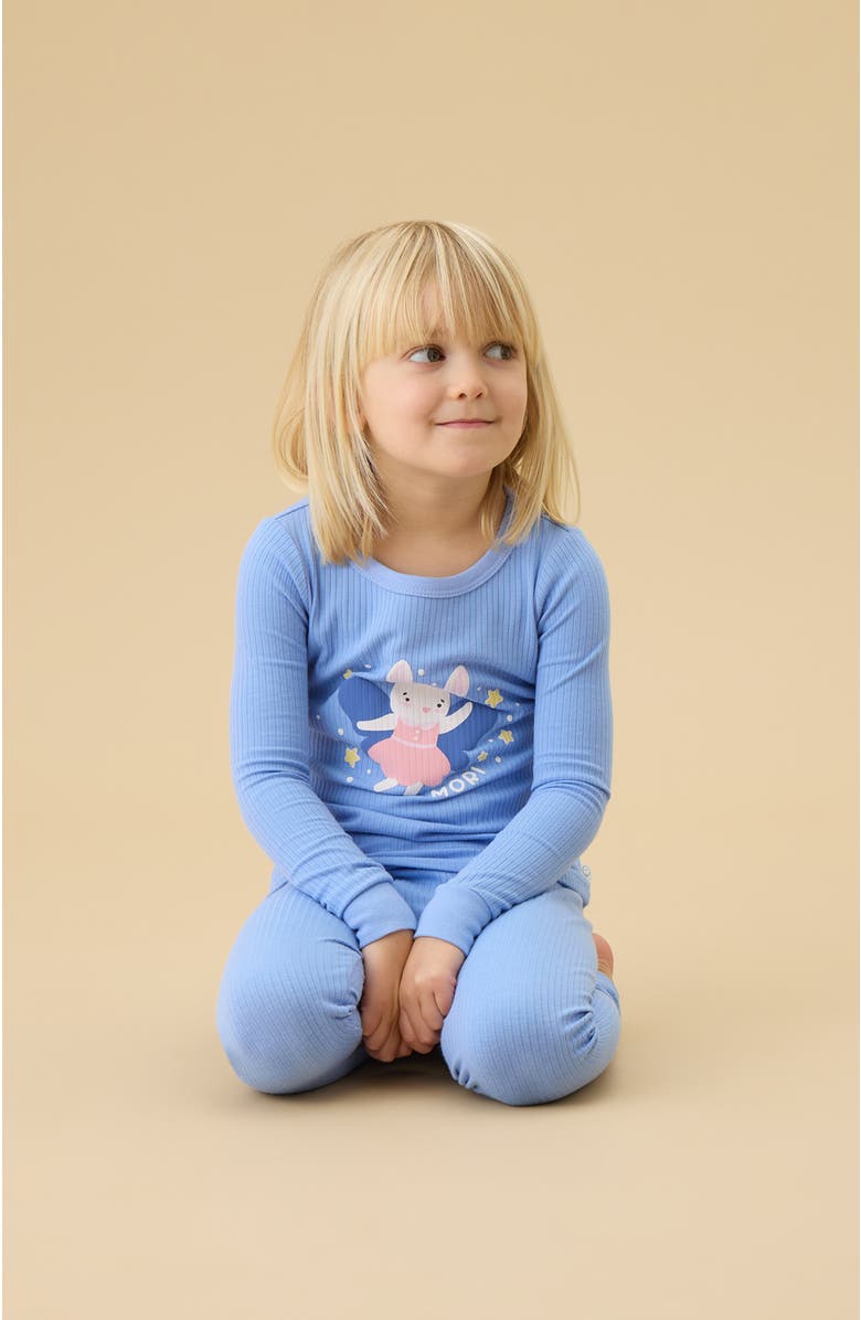 MORI Ribbed Print Pyjama Set, Alternate, color, Bunny & Hydrangea