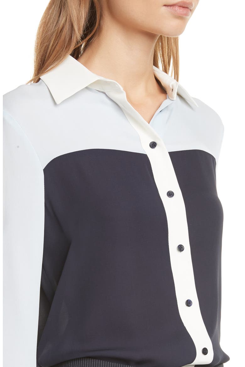 Lia Silk Button-Up Blouse, Alternate, color, NAVY COMBO