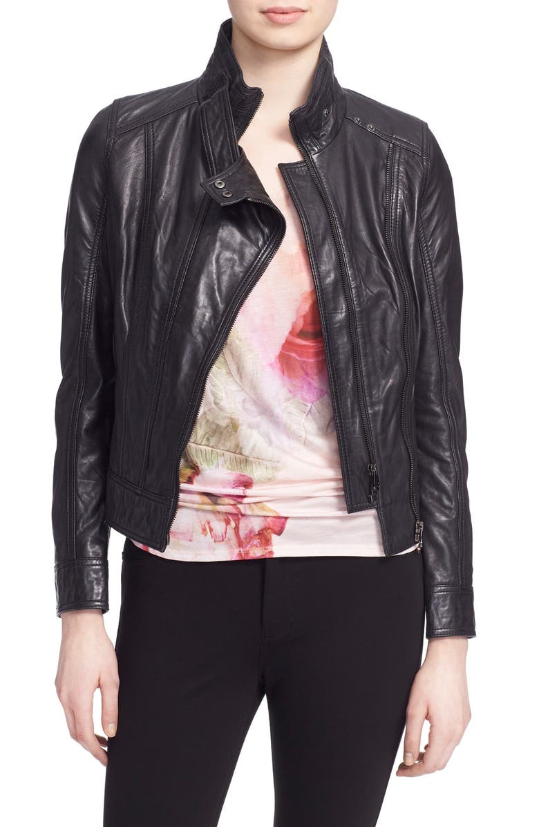 Ted Baker London 'Roark' Stand Collar Leather Jacket, Main, color, 