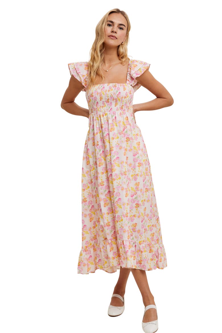 Floral Flutter Sleeve Maxi Dress, Alternate, color, PUNCH COMBO