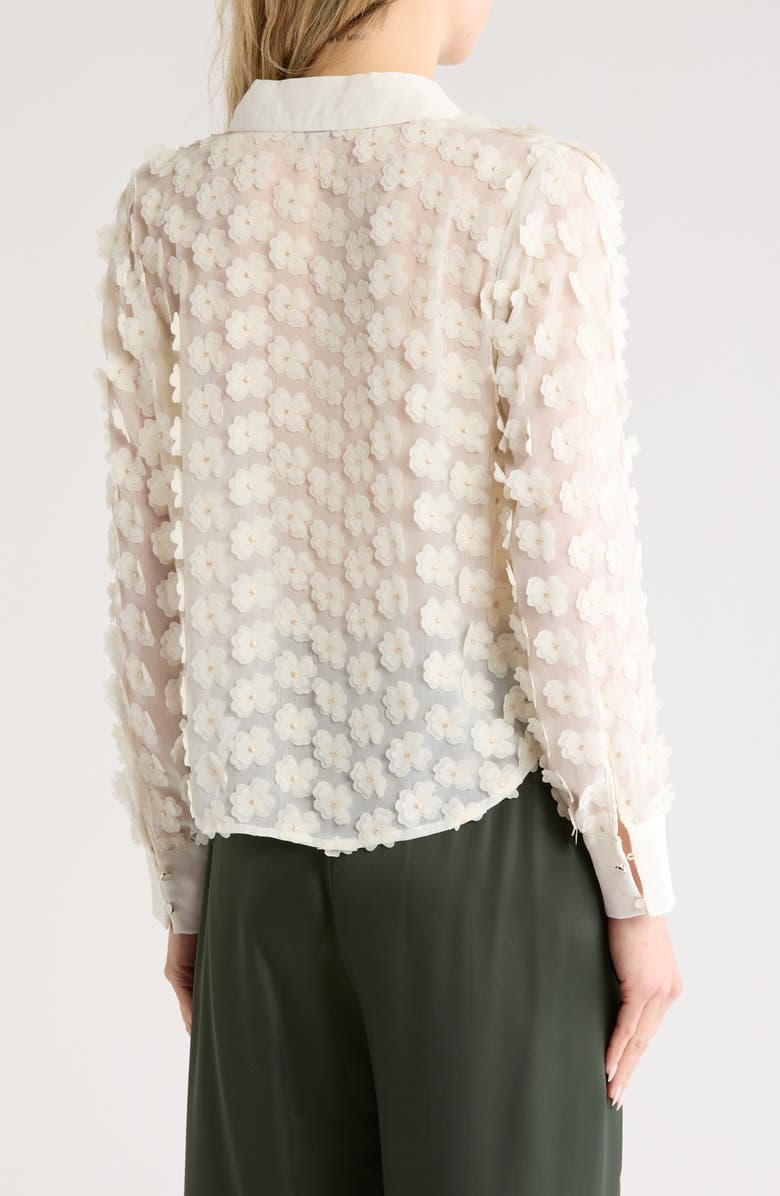 Adrianna Papell 3D Floral Appliqué Long Sleeve Top, Alternate, color, Ivory