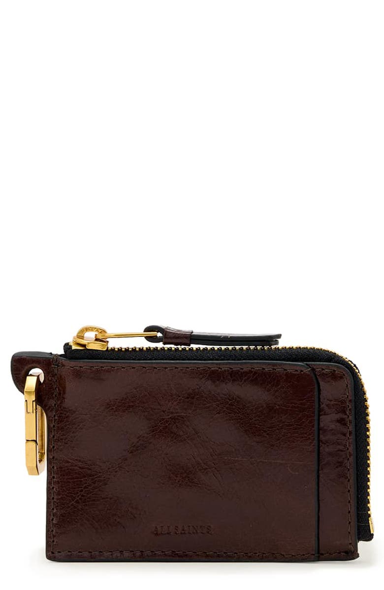AllSaints Remy Leather Wallet, Main, color, Cognac Brown