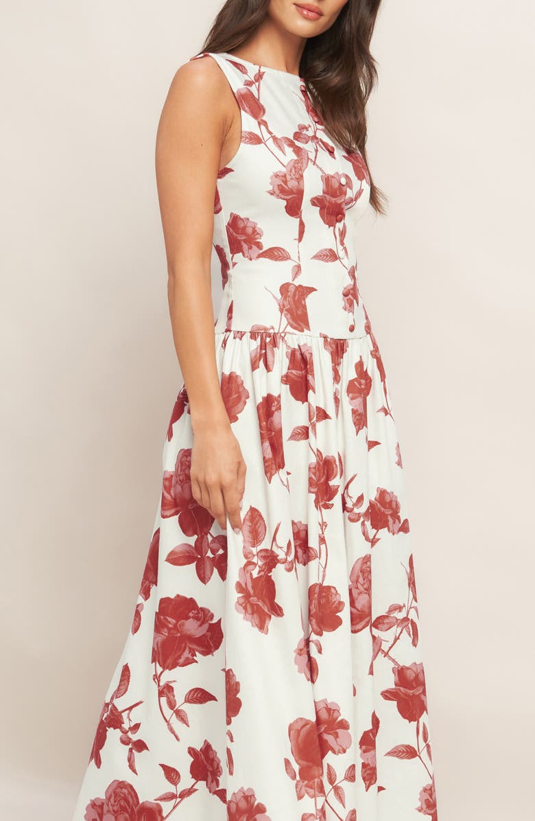 FLYING TOMATO Floral Sleeveless Cotton Blend Twill Dress, Alternate, color, Ivory Mauve