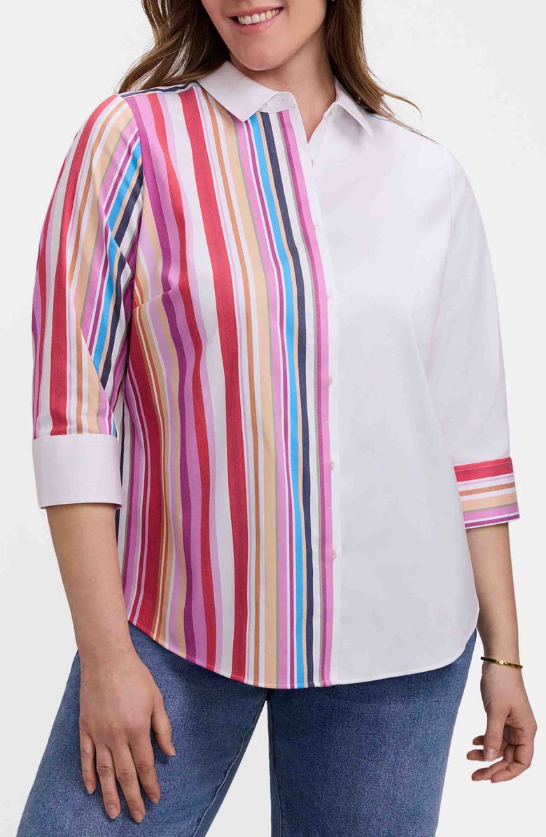 Foxcroft Charlie Colorful Mixed Stripe Button-Up Shirt, Main, color, 