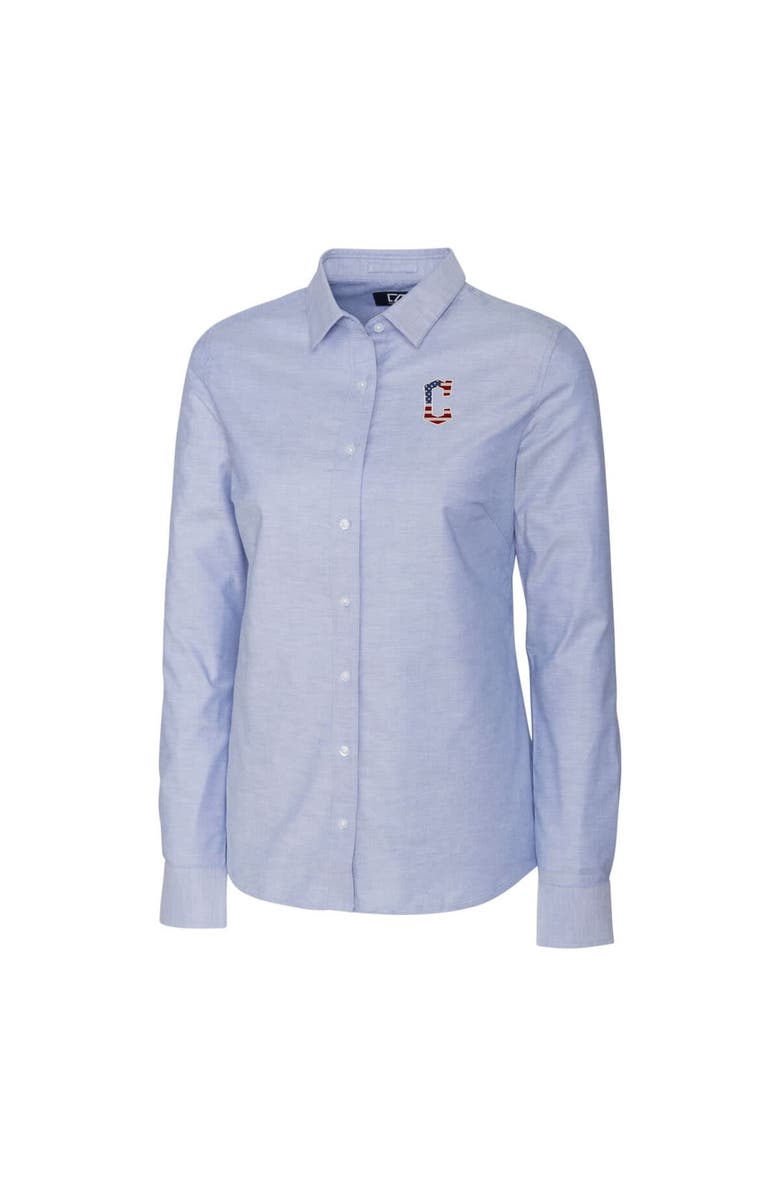 Cutter & Buck Women's Cutter & Buck Light Blue Cleveland Guardians Americana Logo Oxford Stretch Long Sleeve Button-Up Shirt, Alternate, color, 