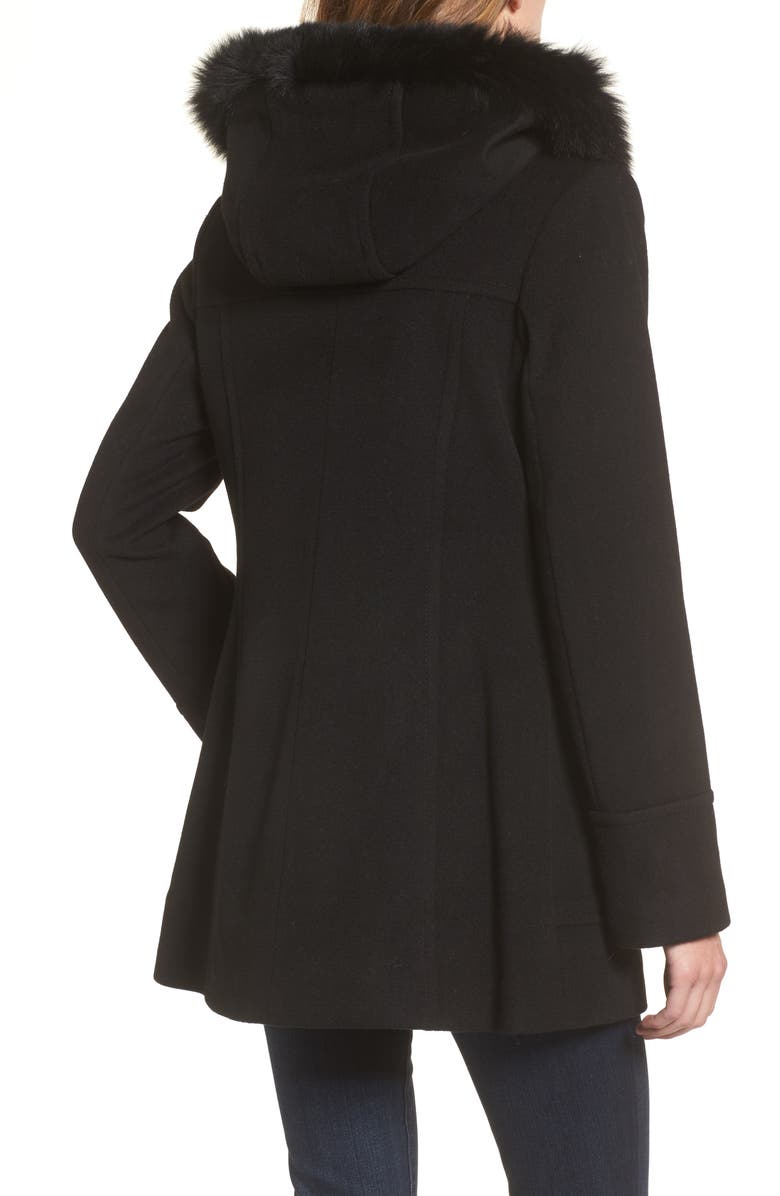 SACHI Hooded Wool Blend Coat with Genuine Fox Fur Trim, Alternate, color,