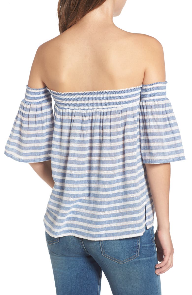 Rails Isabelle Off the Shoulder Linen Blend Top, Alternate, color, Mykonos Stripe