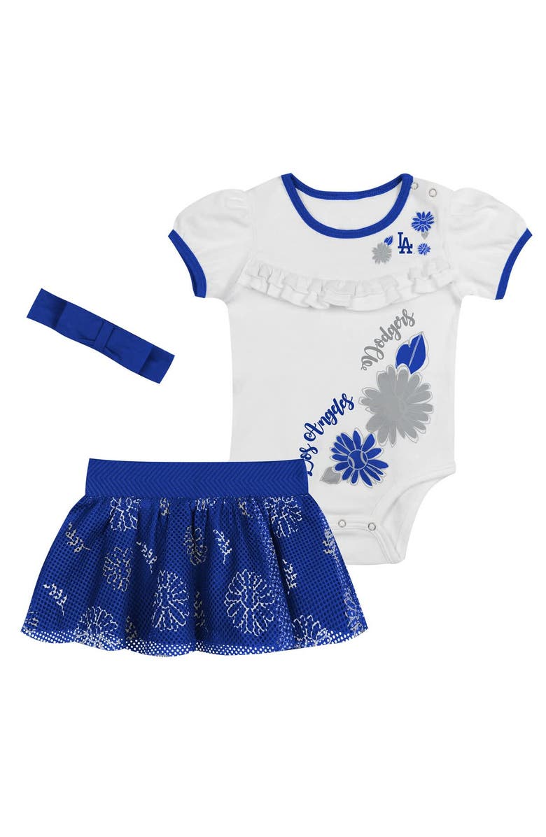 Outerstuff Newborn White/Royal Los Angeles Dodgers Sweet Catcher 3-Piece Bodysuit, Headband and Skirt Set, Alternate, color, 