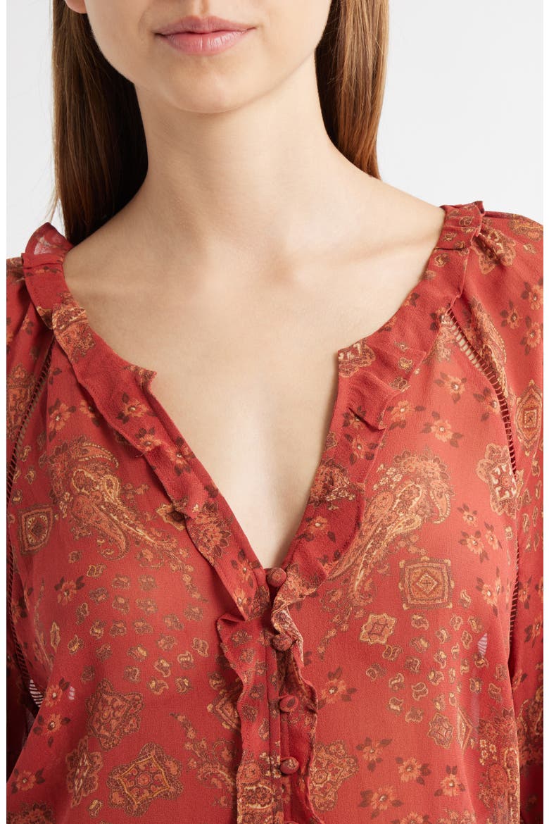 Alison Tie Neck Silk Top, Alternate, color, CARMINE RED MULTI