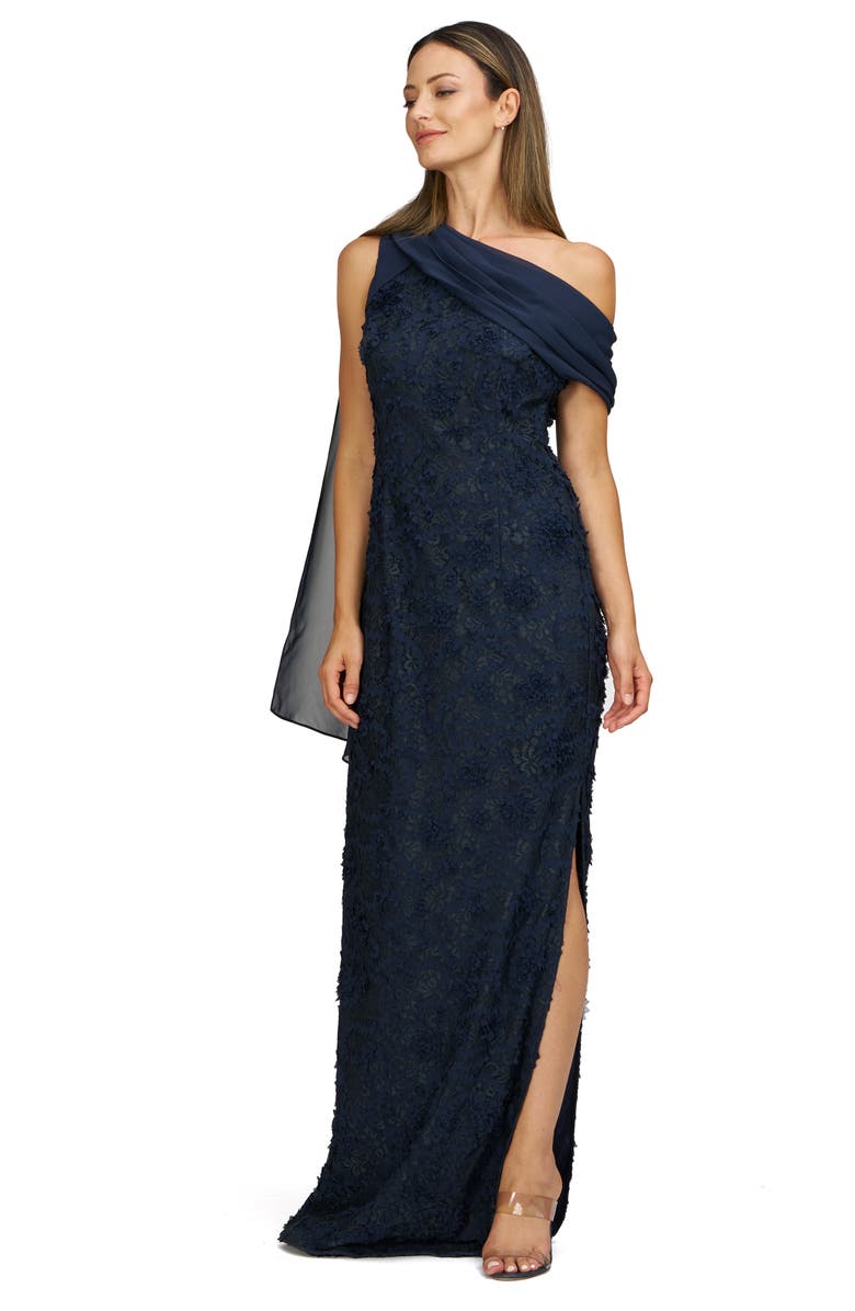 JS Collections Elodie Floral One-Shoulder Cotton Blend Gown, Alternate, color, Deep Navy