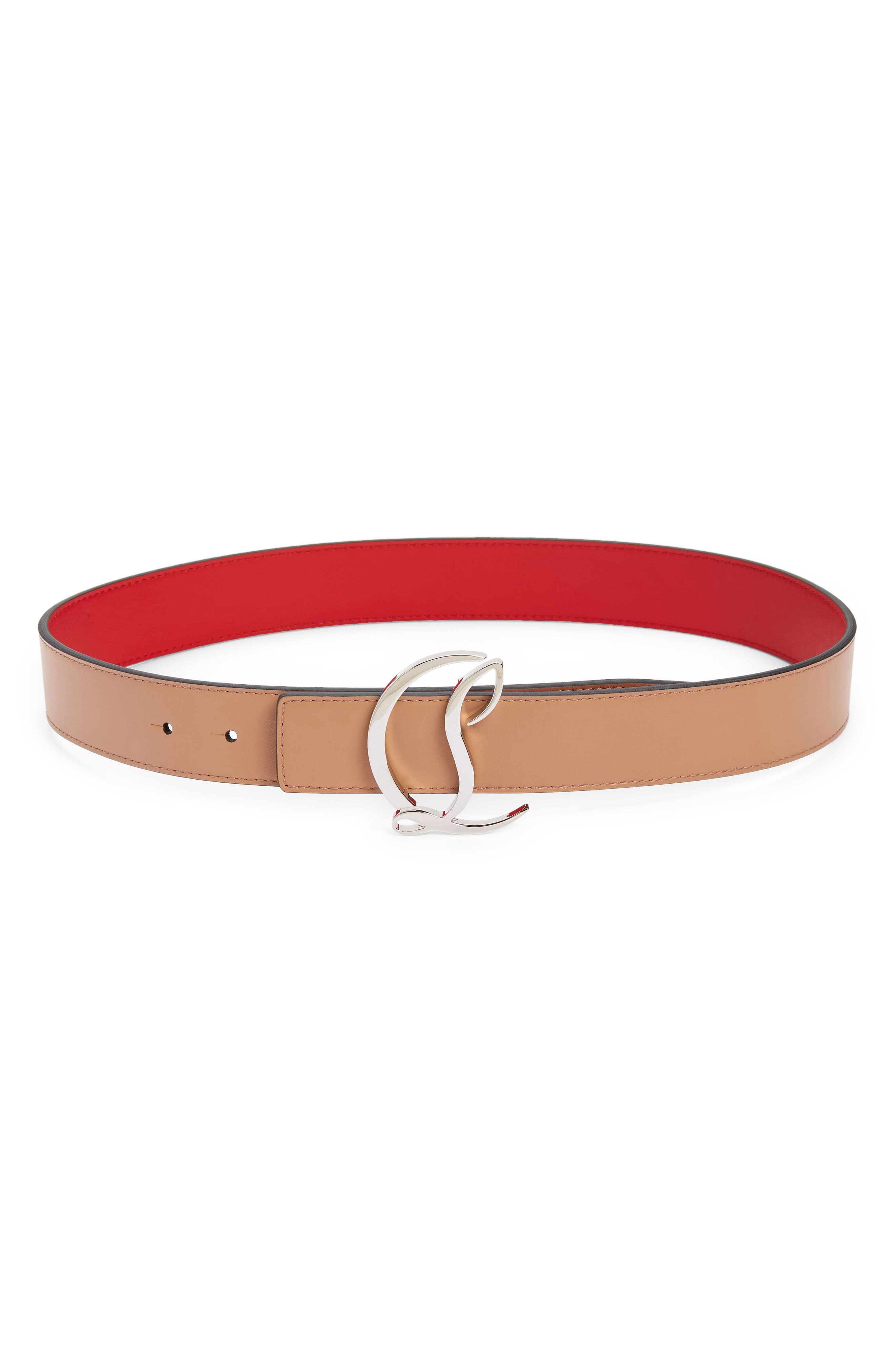 Christian Louboutin Logo Buckle Leather Belt In Brown